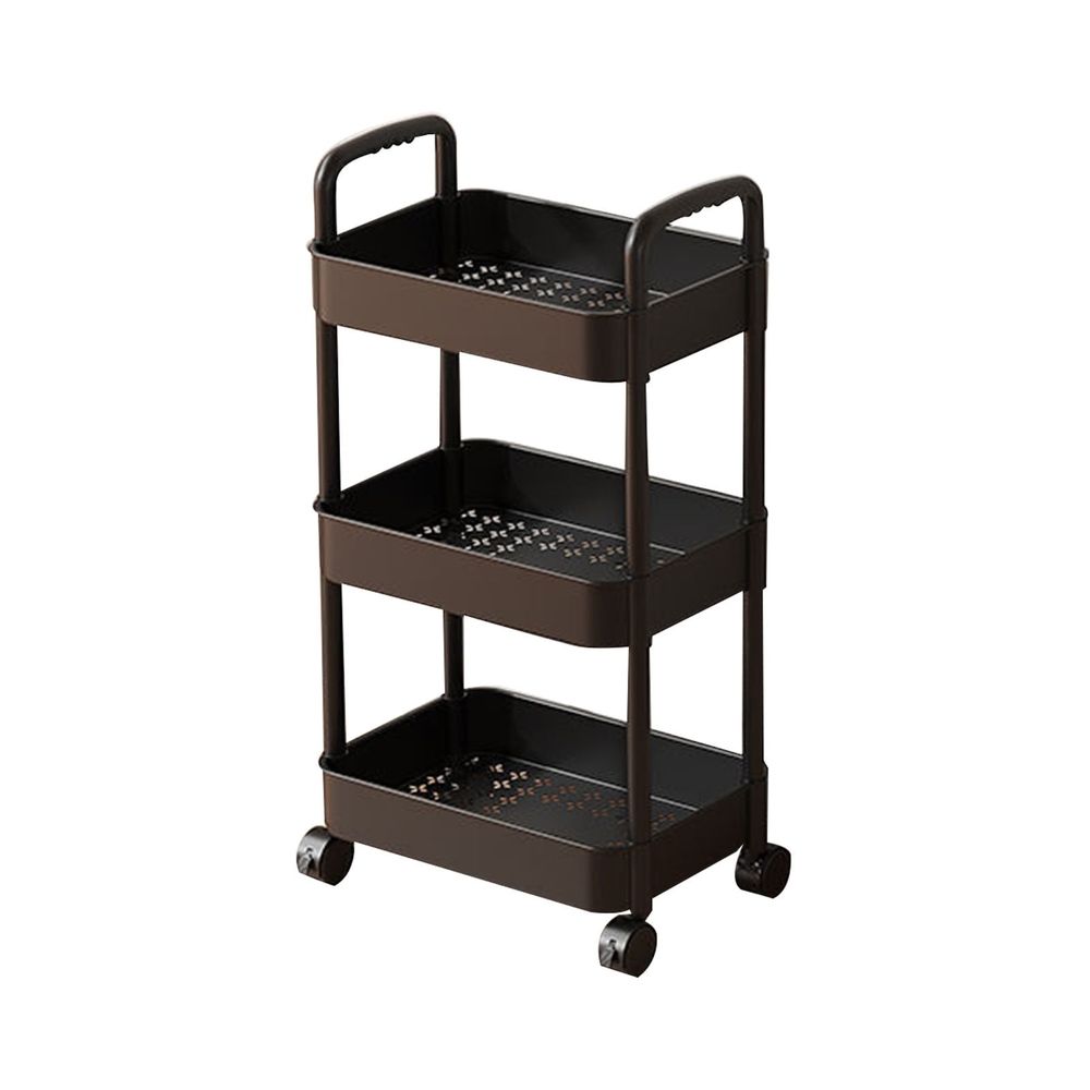 3-Tier Plastic Rolling Utility Cart with Handle, Multi-Functional Storage Trolley, Movable Storage Organizer with Lockable Wheels, Suitable for Office Living Room Bathroom Kitchen, White
