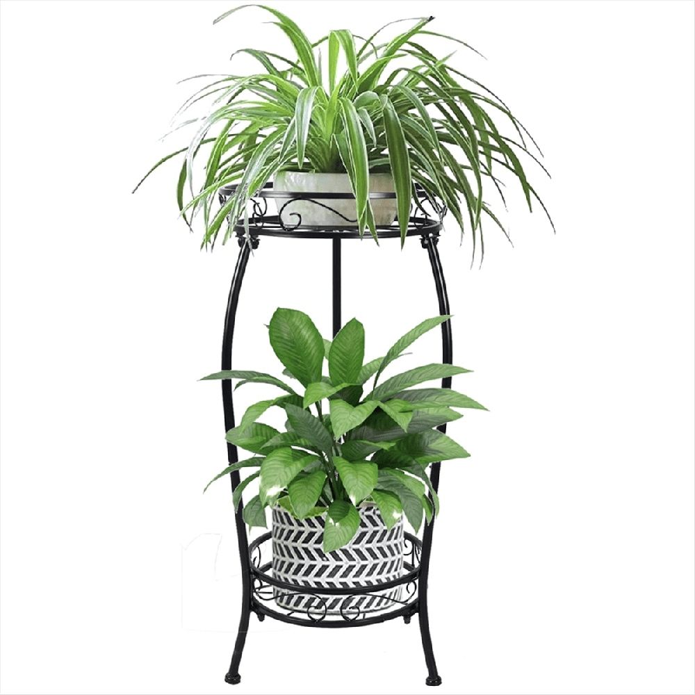 Plant Stand Indoor Outdoor 2 Tier 25inch Tall Metal Potted Holder Flower Pot Stand Heavy Duty Plant Shelf Rustproof Iron