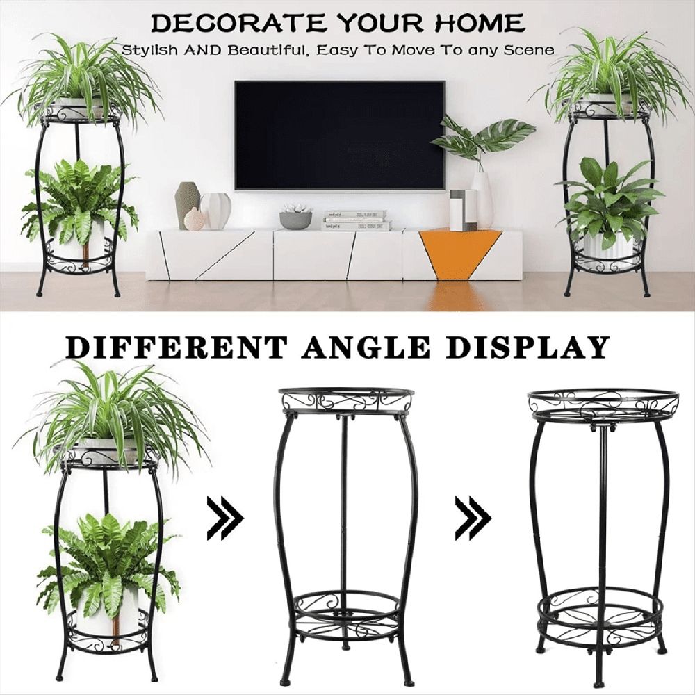 Plant Stand Indoor Outdoor 2 Tier 25inch Tall Metal Potted Holder Flower Pot Stand Heavy Duty Plant Shelf Rustproof Iron