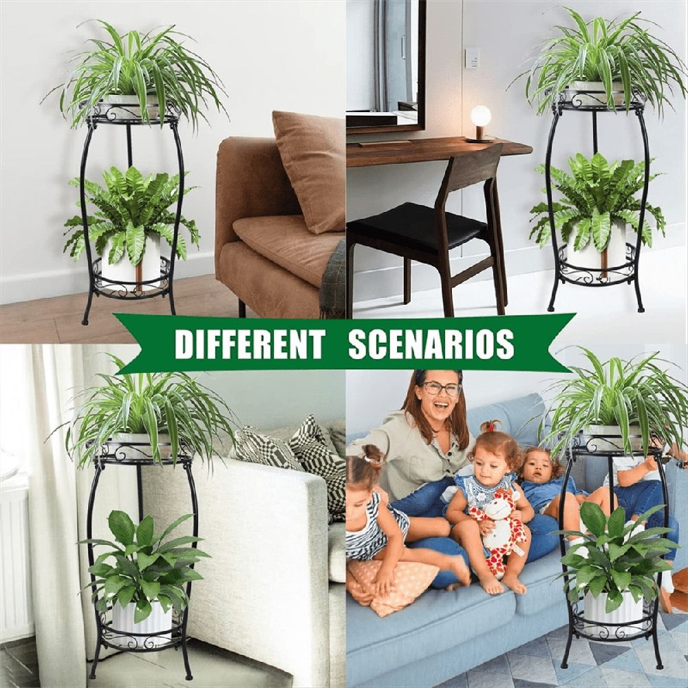 Plant Stand Indoor Outdoor 2 Tier 25inch Tall Metal Potted Holder Flower Pot Stand Heavy Duty Plant Shelf Rustproof Iron