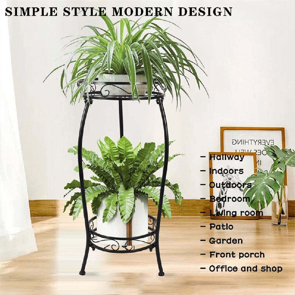 Plant Stand Indoor Outdoor 2 Tier 25inch Tall Metal Potted Holder Flower Pot Stand Heavy Duty Plant Shelf Rustproof Iron