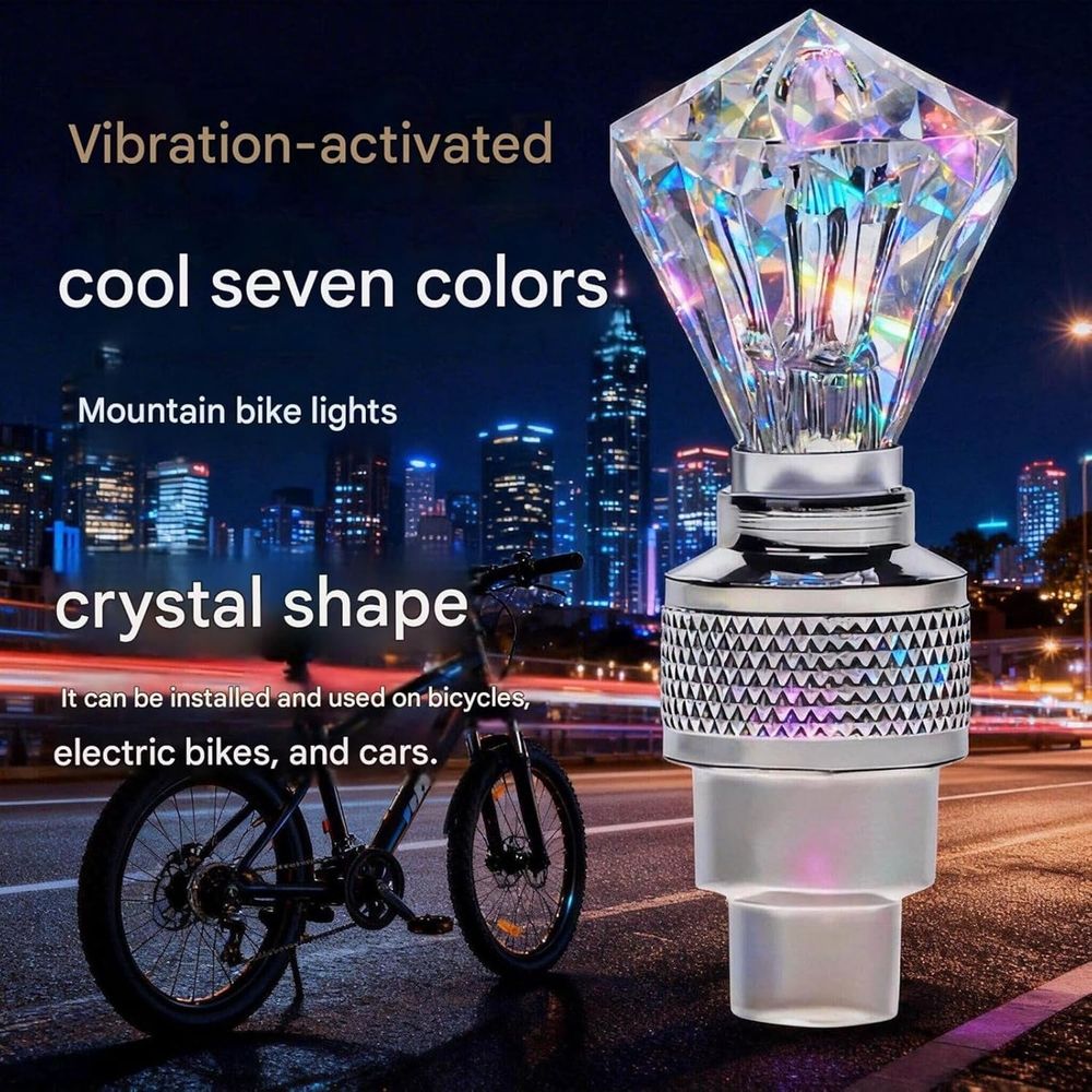 Motorcycle Water-Resistant Wheel Tire Lights, Glow in the Dark Diamond Shape Tire Valve Cap Set with LED Flashing Light, Universal Stem Covers for Cars Trucks SUVs and Bikes (5pcs)