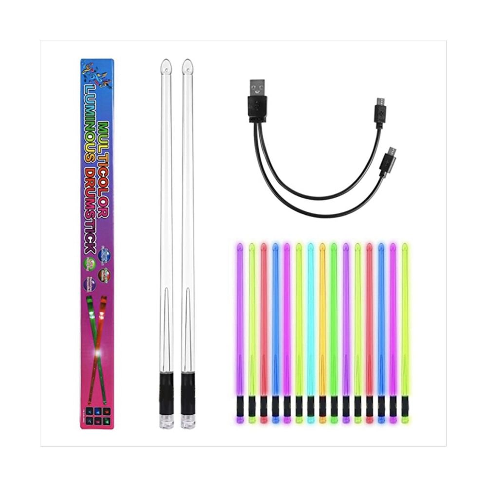 LED Light Emitting Drumsticks 15 Colour Gradient USB Rechargeable+Switch Electronic Dru_wm25