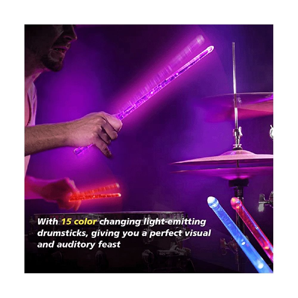 LED Light Emitting Drumsticks 15 Colour Gradient USB Rechargeable+Switch Electronic Dru_wm25