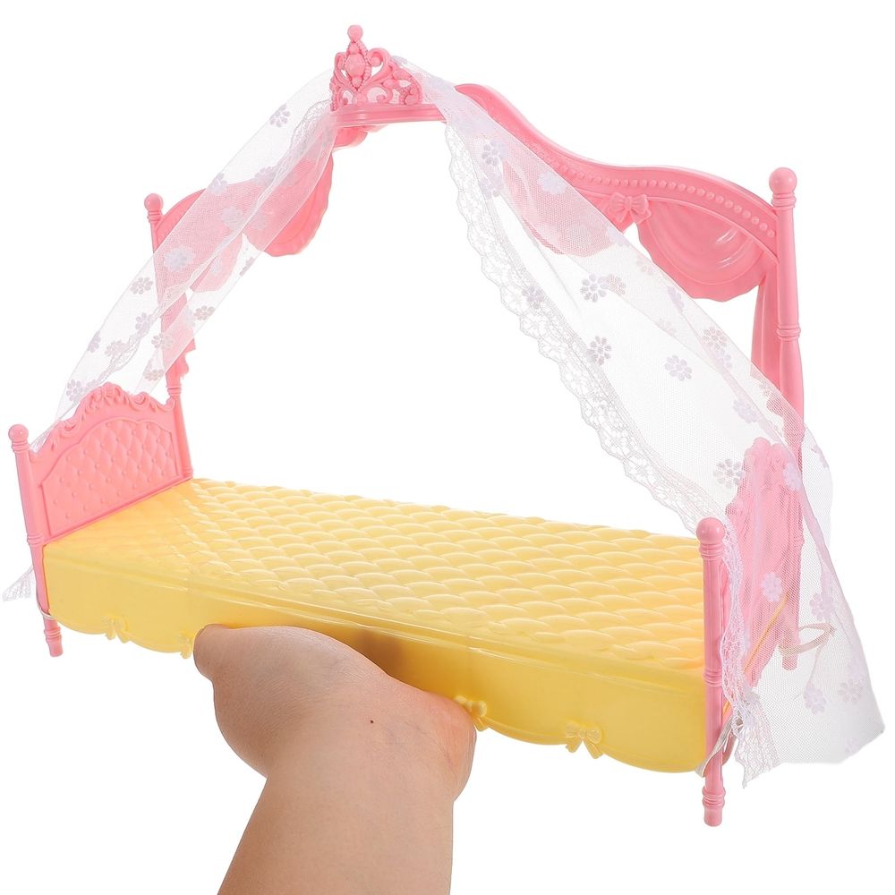 Miniature Plastic Canopy Bed Dollhouse Furniture Bedroom Accessory for Dollhouse Decor 1 Piece