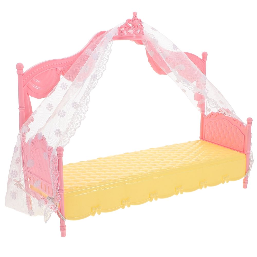 Miniature Plastic Canopy Bed Dollhouse Furniture Bedroom Accessory for Dollhouse Decor 1 Piece