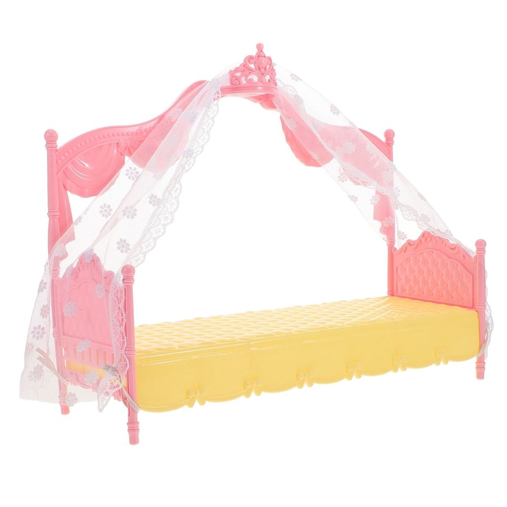 Miniature Plastic Canopy Bed Dollhouse Furniture Bedroom Accessory for Dollhouse Decor 1 Piece