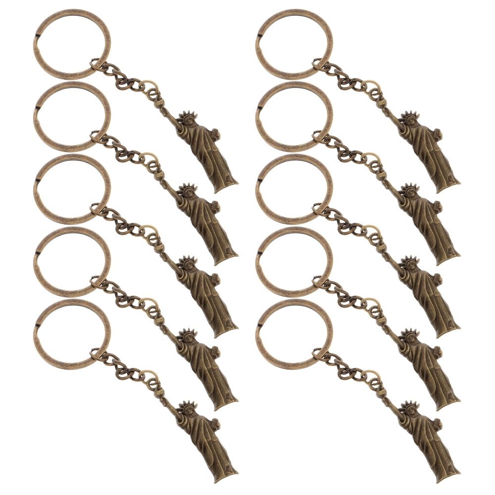 10Pcs Statue of Liberty Keychain for Decor Golden Metal Pendant Patriotic Accessory