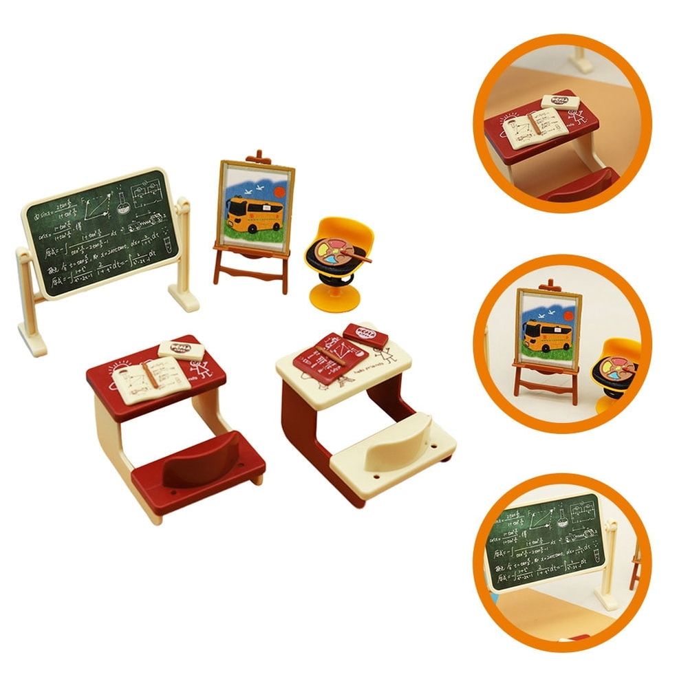 2 Sets Miniature Classroom Desk Toys for Kids, Educational Furniture Accessories for Play, Learning and Fun