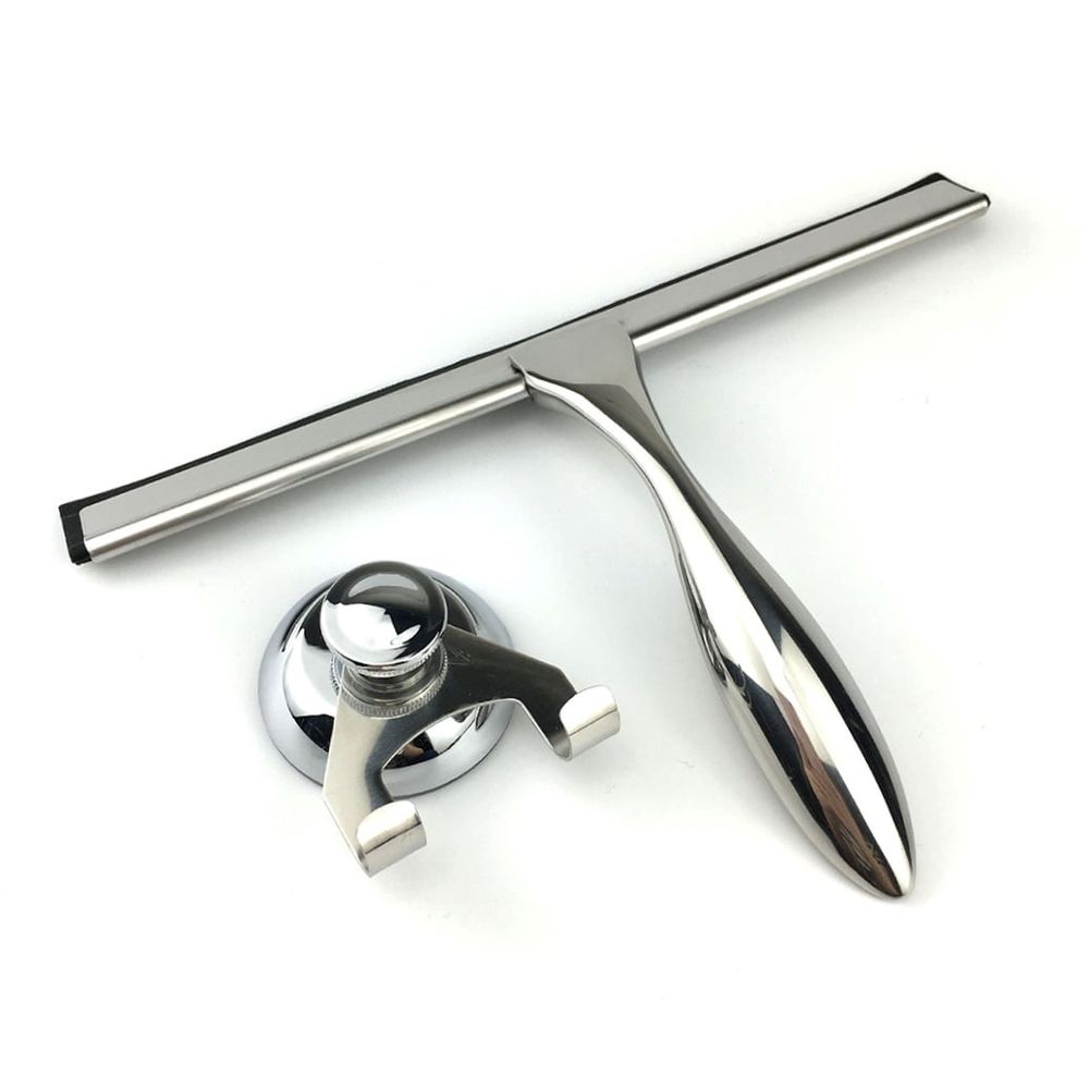 Plated Silver Stainless Steel Wiper, Shower Squeegee for Bathroom and Glass, 3Pcs