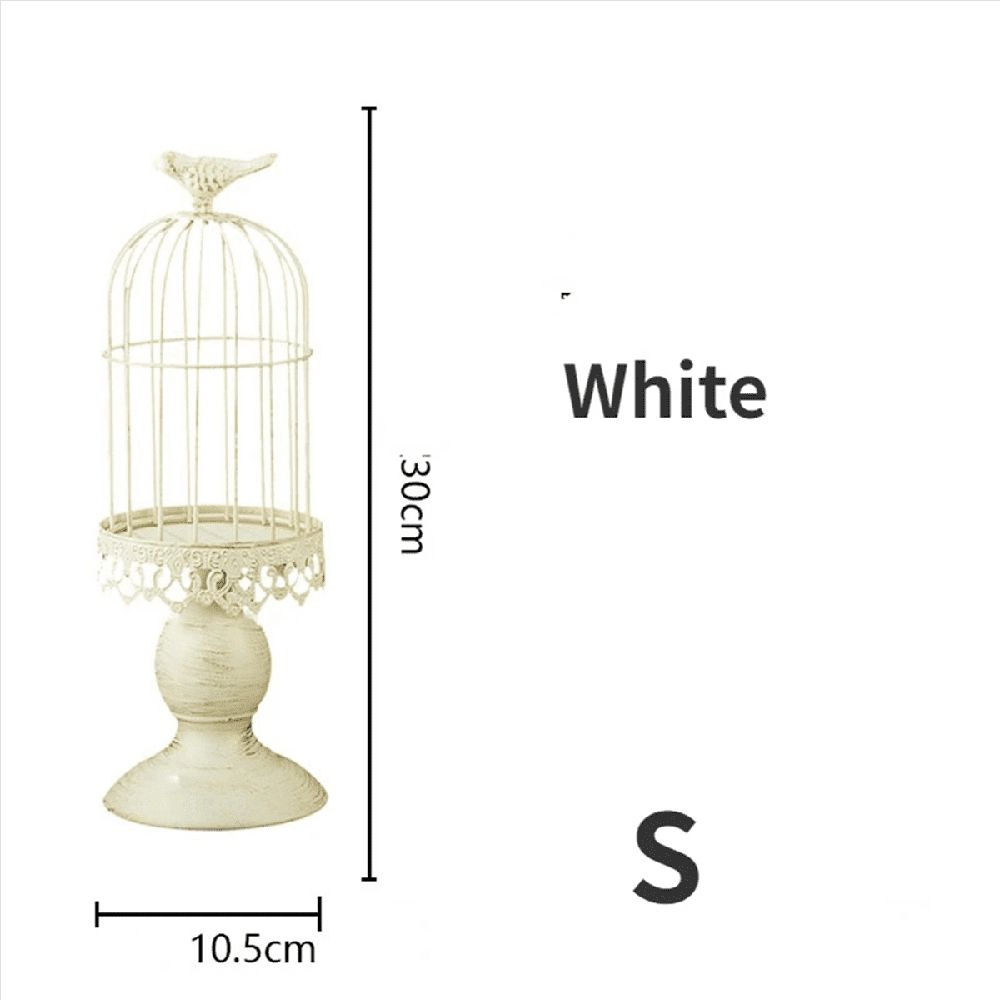 2X Vintage Bird Cage Candle Holder Wedding Table Decoration Props Wedding Decoration Metal Iron Candle Holder,White,S