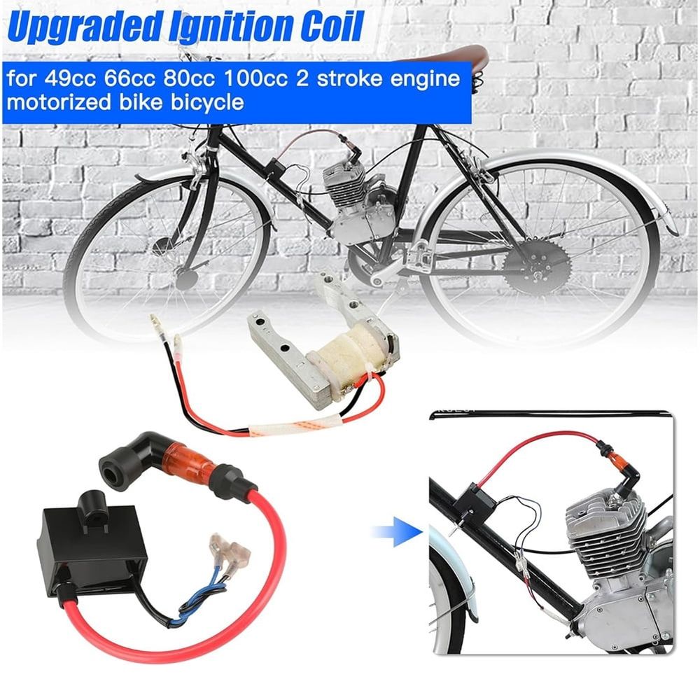 Motorized Bike CDI Ignition Coil + Kit for 2 Stroke 49cc 50cc 66cc 80cc 100cc Engine Gas Bicycle Parts