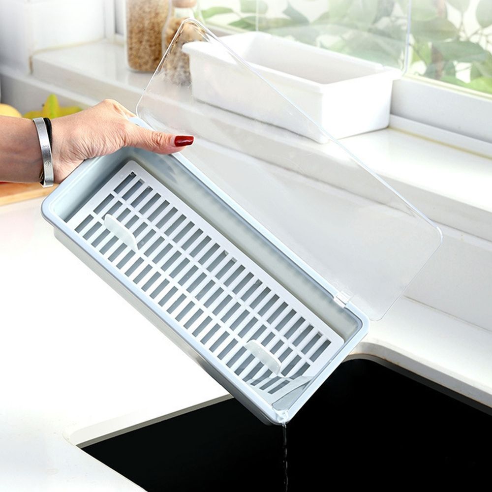 Blue Chopsticks Drain Box for Kitchen Use with Sanitary Drying Holes and Compact Space Saving Design