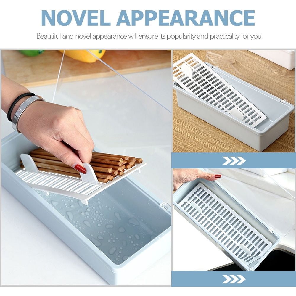 Blue Chopsticks Drain Box for Kitchen Use with Sanitary Drying Holes and Compact Space Saving Design