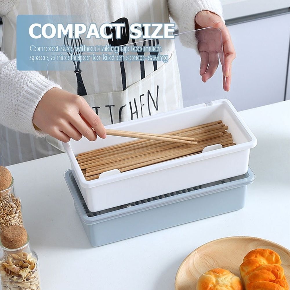 Blue Chopsticks Drain Box for Kitchen Use with Sanitary Drying Holes and Compact Space Saving Design