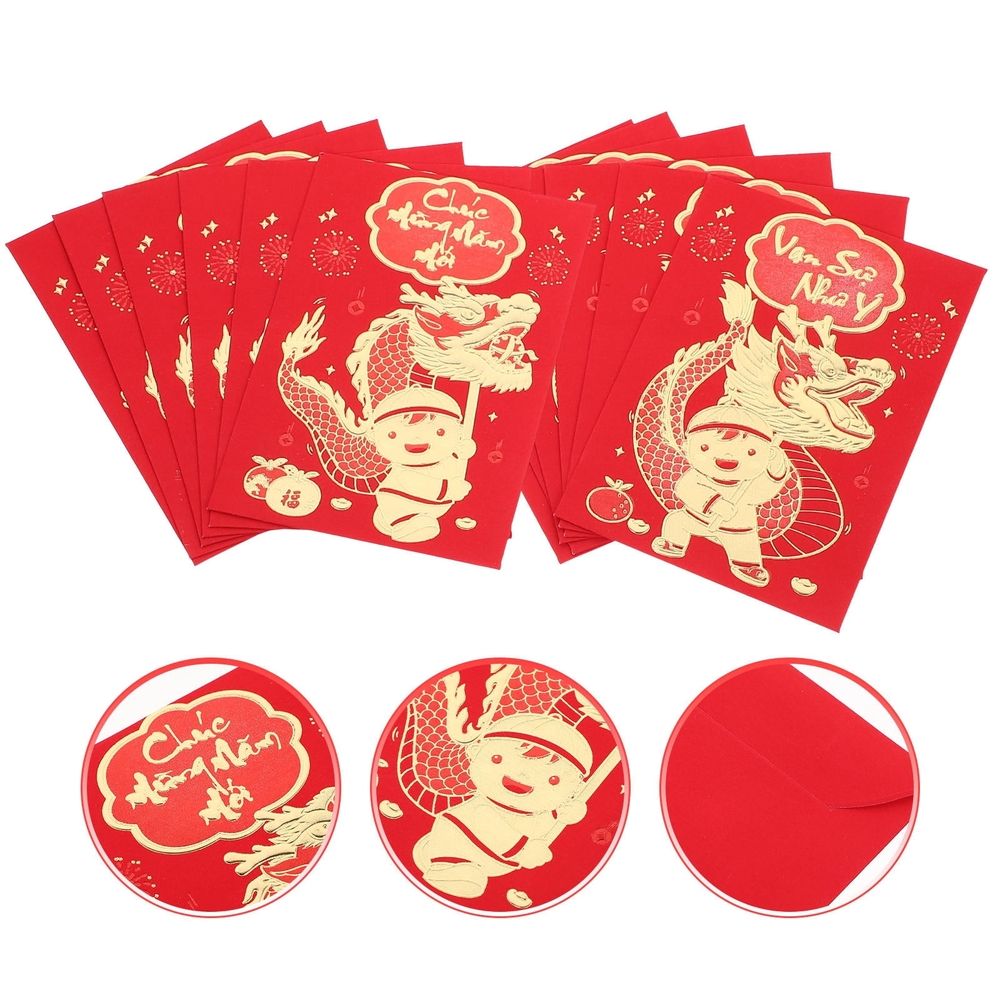 12Pcs Creative Red Envelopes with Year of Dragon Pattern for New Year Celebration