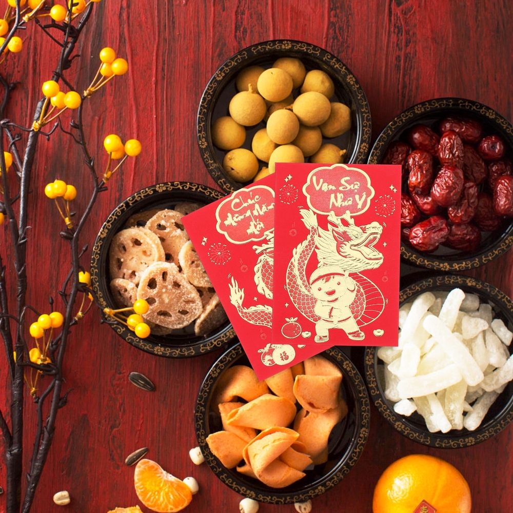 12Pcs Creative Red Envelopes with Year of Dragon Pattern for New Year Celebration