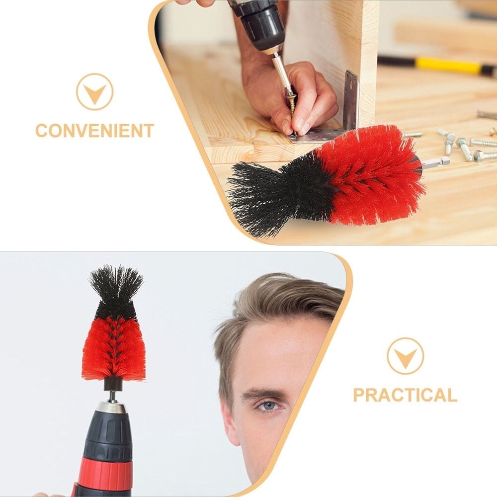 Red Scrubber Brush Drill Attachment Durable for Tile Bathroom Kitchen and Car Detailing