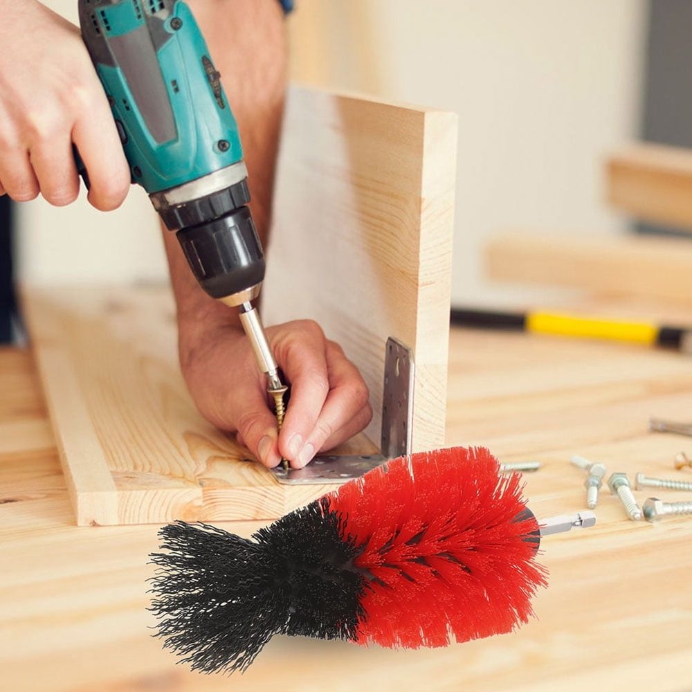 Red Scrubber Brush Drill Attachment Durable for Tile Bathroom Kitchen and Car Detailing