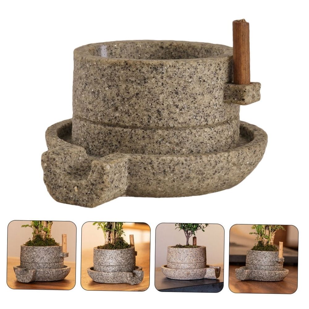 Grey Resin Bonsai Pot Multi-Purpose Vintage Flower Container for Home