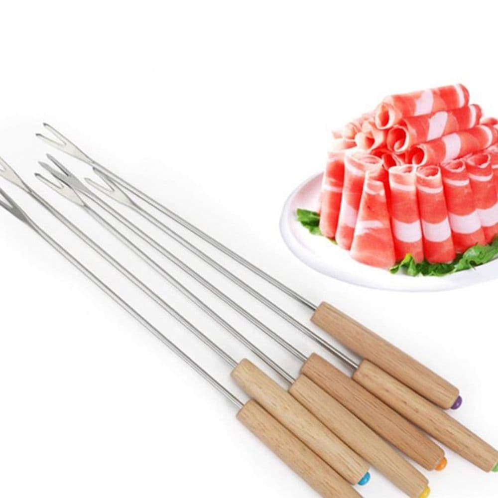 6 Pack Metal Roasting Sticks with Wooden Handles, 9.6 Inch Marshmallow Smores Forks, Outdoor Camping Hot Dog Skewer Kit, Reusable Barbecue Utensils for Backyard, Patio Cooking and Firepit Roasting
