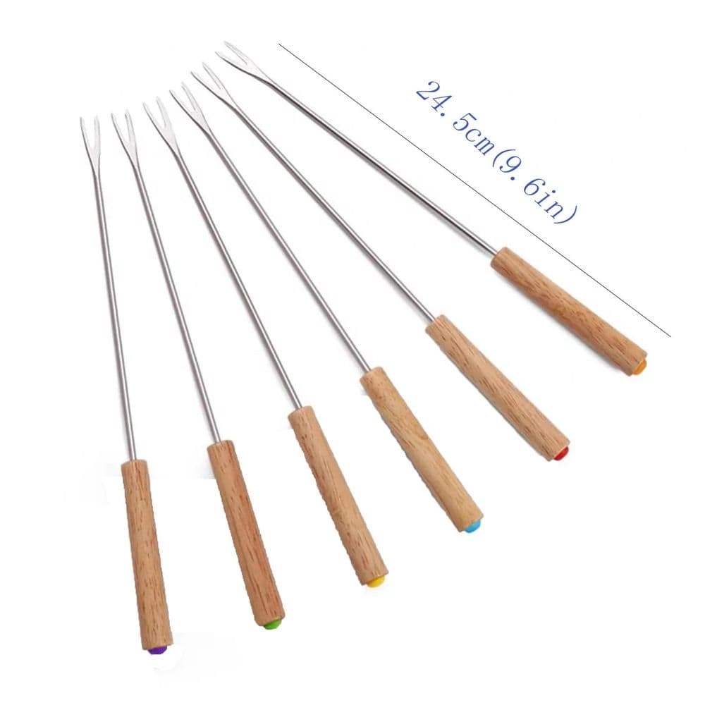 6 Pack Metal Roasting Sticks with Wooden Handles, 9.6 Inch Marshmallow Smores Forks, Outdoor Camping Hot Dog Skewer Kit, Reusable Barbecue Utensils for Backyard, Patio Cooking and Firepit Roasting