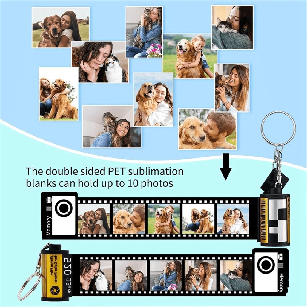8 Pack Sublimation Memory Film Roll Keychain, Double Sided Sublimation Blank Camera Film Roll Canister Keychain
