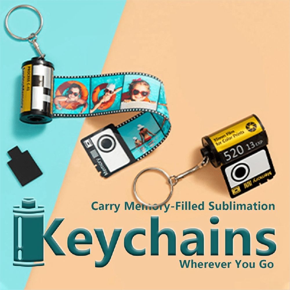 8 Pack Sublimation Memory Film Roll Keychain, Double Sided Sublimation Blank Camera Film Roll Canister Keychain