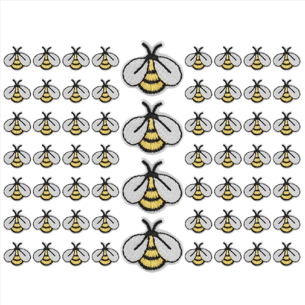 60PCS Bee Embroidered Patches,Cute Bumble Iron on Embroidered Applique Decoration Sewing Patches for Clothes DIY Patches