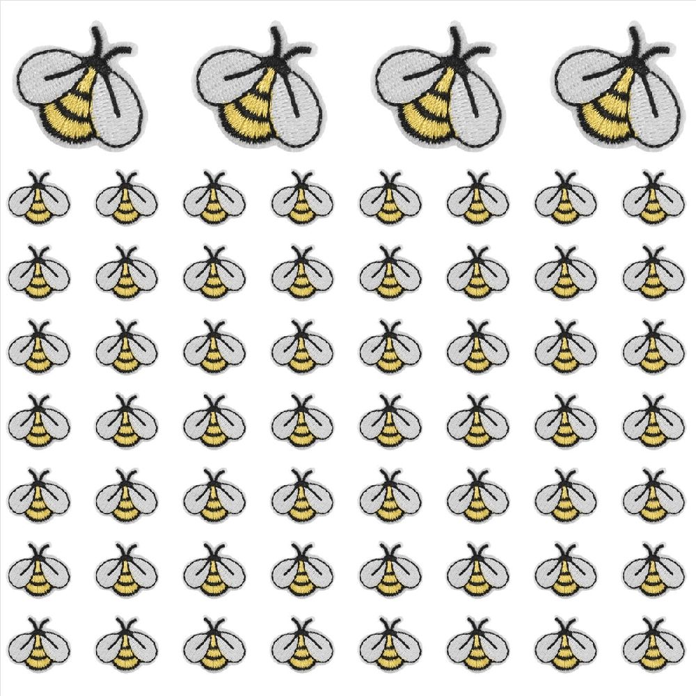 60PCS Bee Embroidered Patches,Cute Bumble Iron on Embroidered Applique Decoration Sewing Patches for Clothes DIY Patches