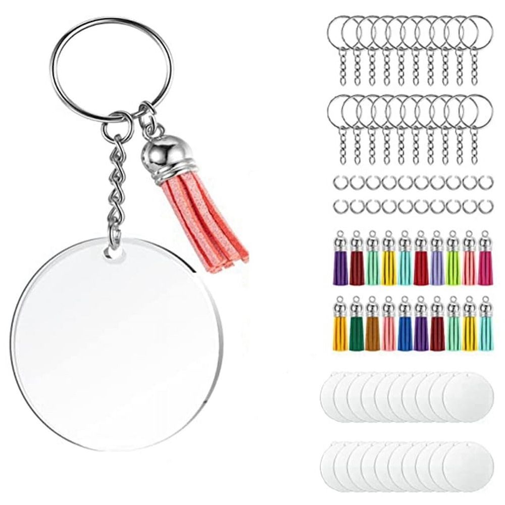 Acrylic Keychain Blank Set, Transparent Round Bulk (5 Inches), Suitable for Vinyl Resin Craft Project DIY