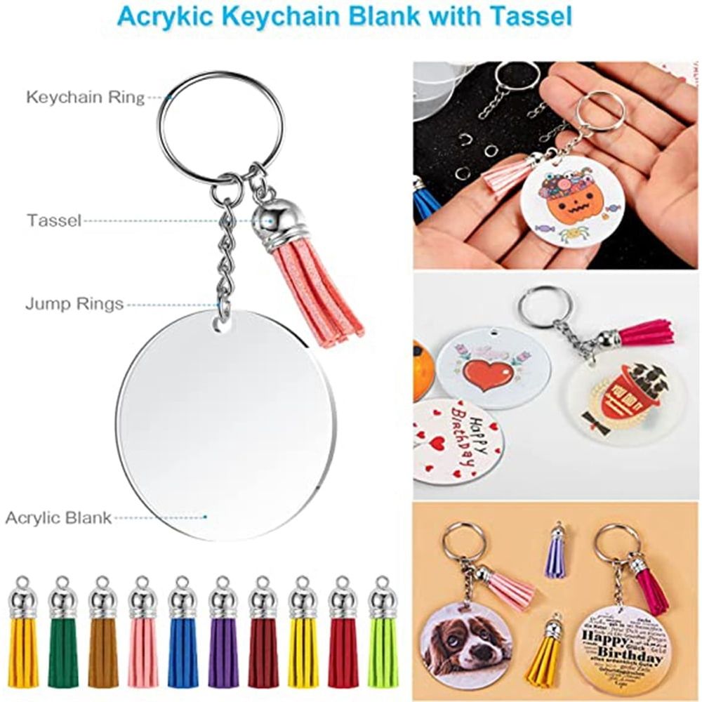 Acrylic Keychain Blank Set, Transparent Round Bulk (5 Inches), Suitable for Vinyl Resin Craft Project DIY
