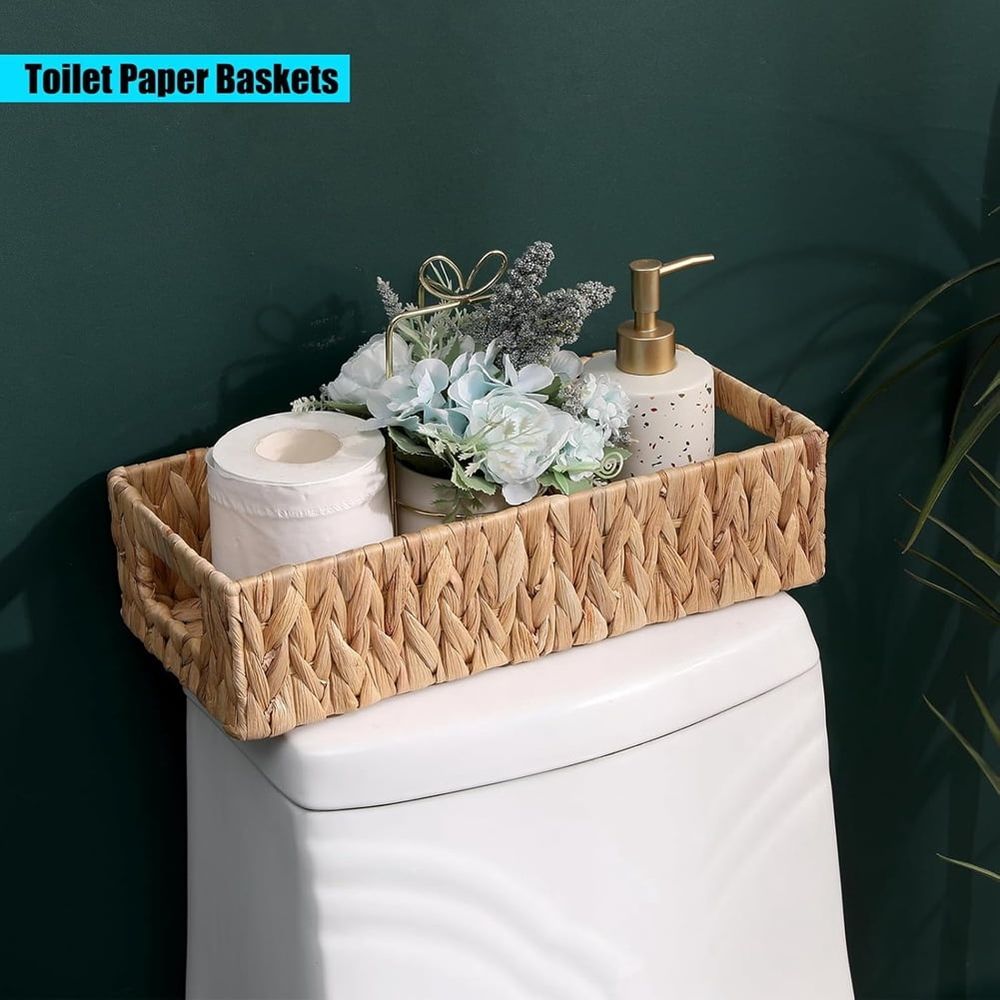 Wicker Storage Basket Water Hyacinth Toilet Baskets,Farmhouse Kitchen Utensil Holder