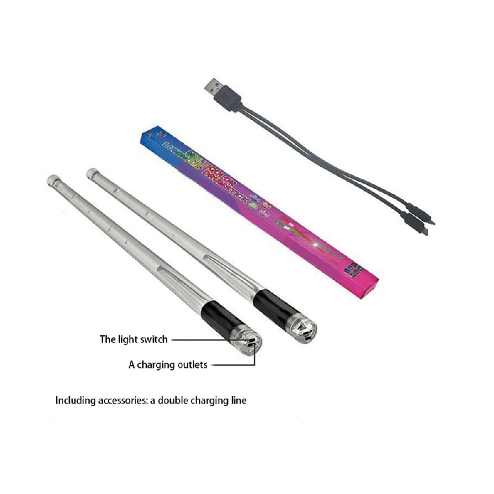 LED Light Emitting Drumsticks 15 Colour Gradient USB Rechargeable+Switch Electronic Dru_wm25