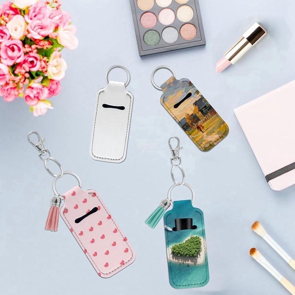 60pcs Sublimation Chapstick-Holder Blanks, Bulk Neoprene Lip Balm Holder Keychain, DIY Sublimation Blanks
