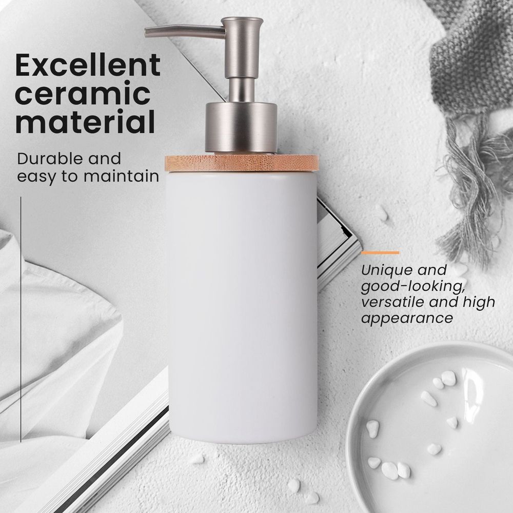 400Ml Ceramic Soap Dispenser, Nordic Style, Lotion Dispenser Soap Dispenser for Kitchen and Bathroom -White