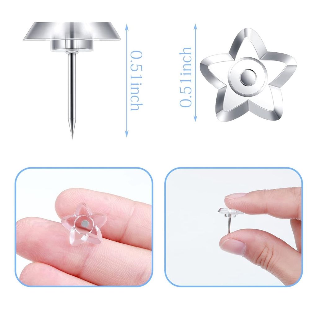 200 Pieces Star Shaped Push Pins Plastic Clear Thumb Tacks with Box for Cork Board Steel Point Decorative