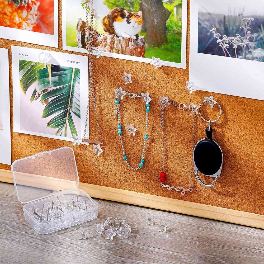 200 Pieces Star Shaped Push Pins Plastic Clear Thumb Tacks with Box for Cork Board Steel Point Decorative