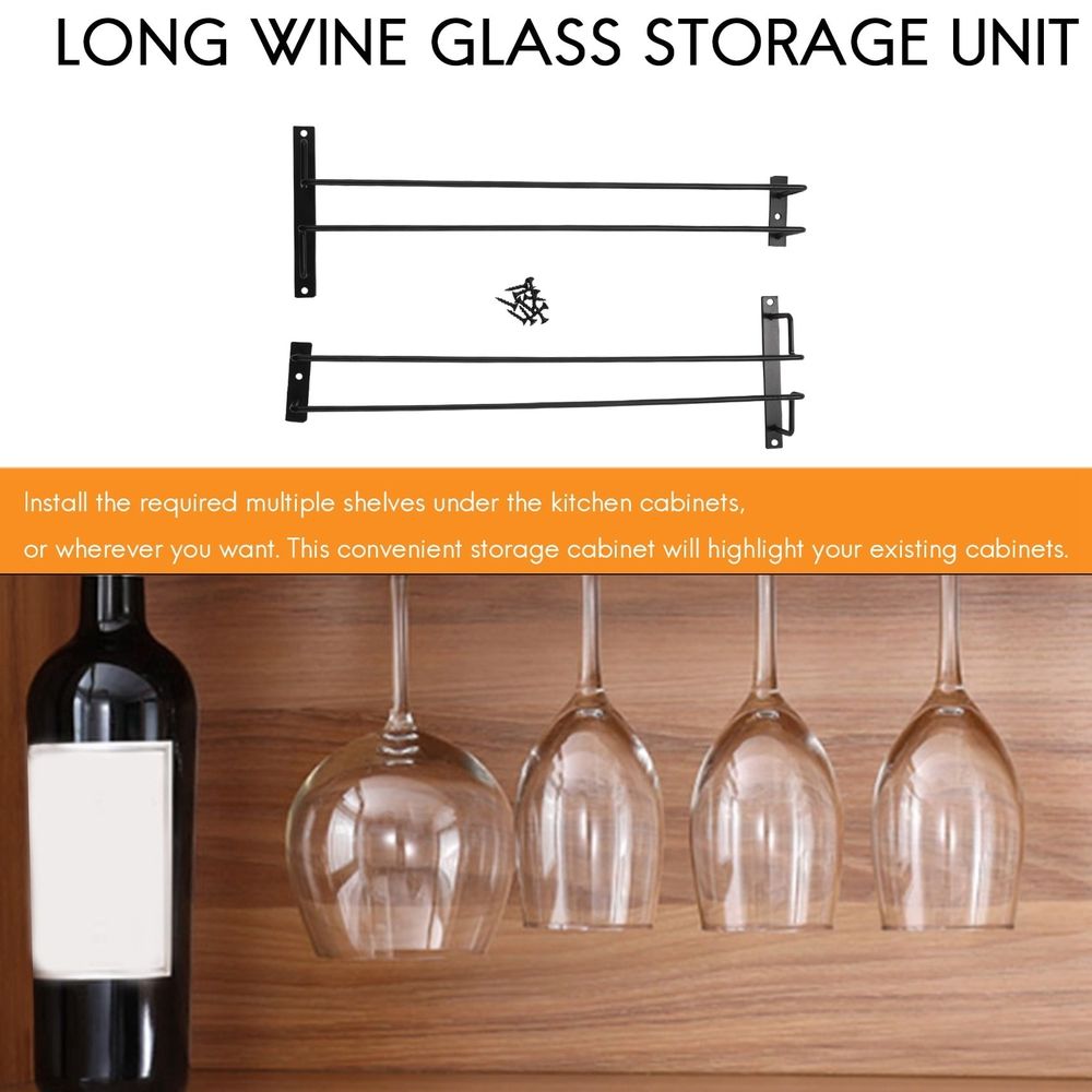 Large Stemware Wine Glass Hanger Rack Under Cabinet Kitchen Bar Storage 17 Inch Set of 2