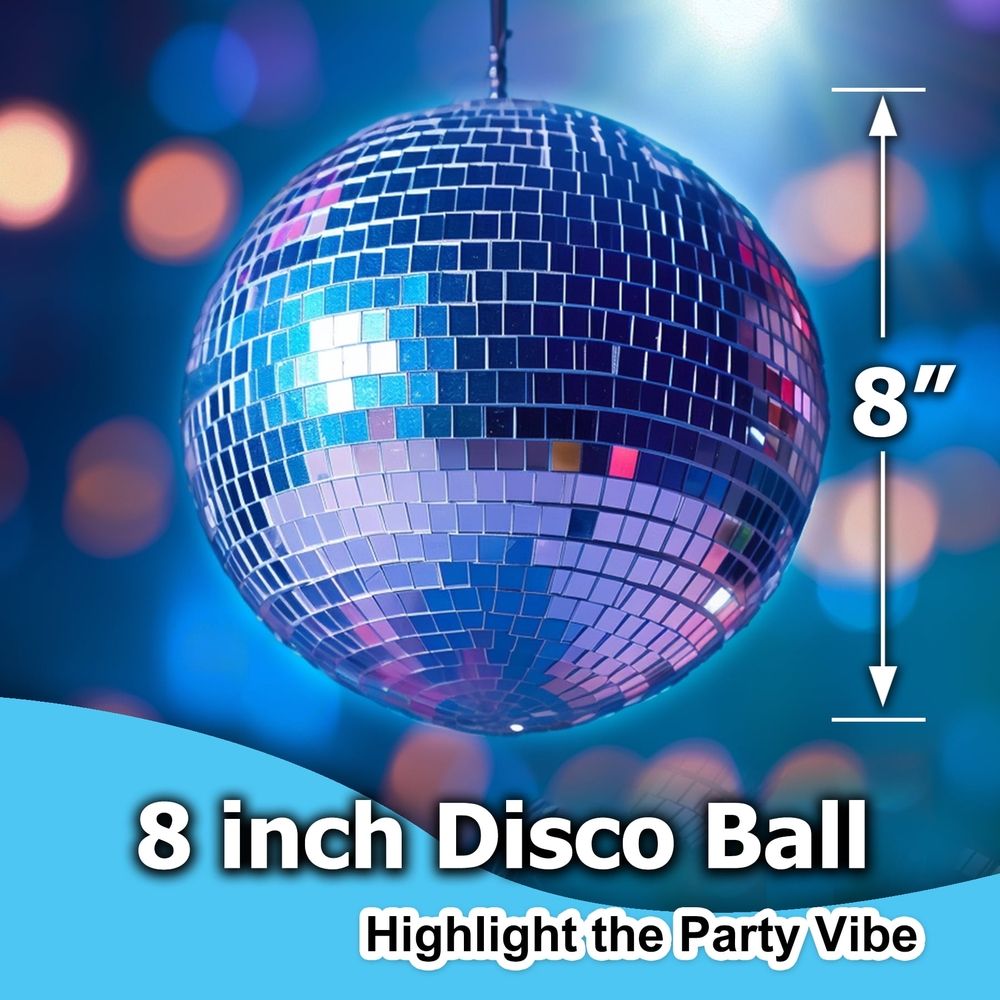 Mirror Disco Ball - 8-Inch Silver Hanging Disco Ball for Party Wedding Holiday Home Decoration by JZSDB