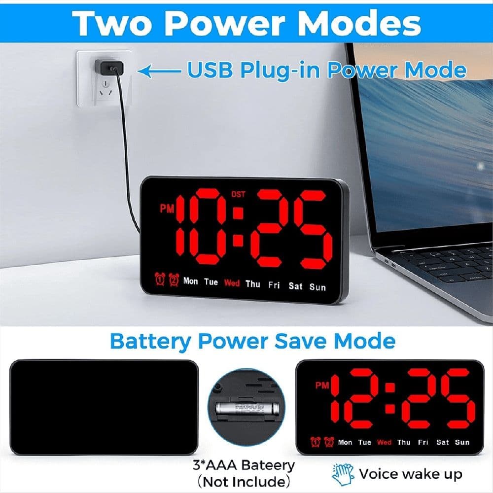Digital Wall Clock 9 Inch LED Display Big Digits Black Red