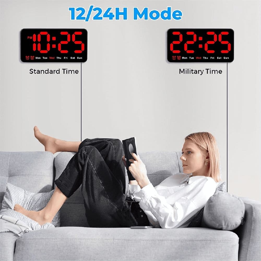 Digital Wall Clock 9 Inch LED Display Big Digits Black Red