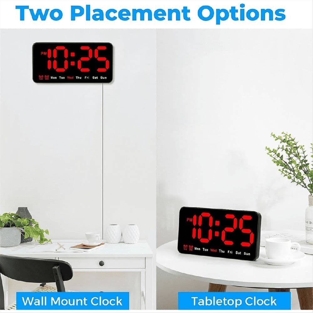 Digital Wall Clock 9 Inch LED Display Big Digits Black Red