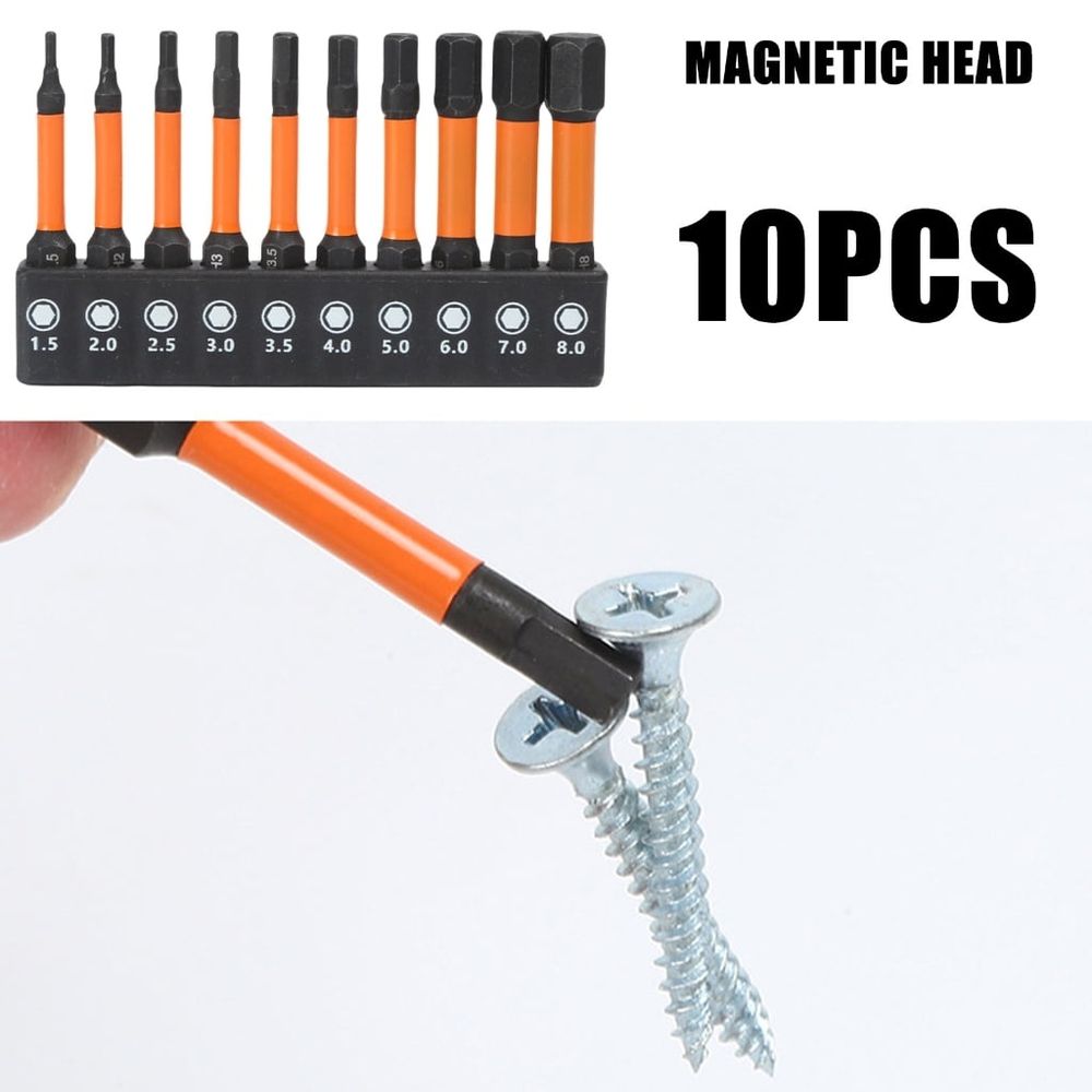 10Pcs Impact Hex Head Allen Wrenches Drill Bit Set 1/4inch Impact Hex Shank Steel Hex Bit Set Allen Key Screwdriver Bit