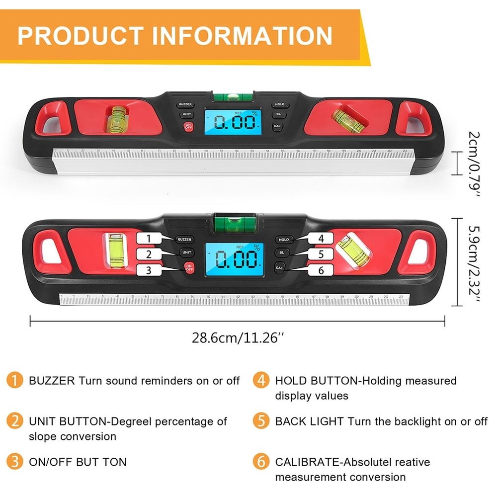 Magnetic Box Level Tor-pedo Level 3 Different Bubbles 45°/90°/180°Measuring Shock Resistant Tor-pedo Level Shockproof