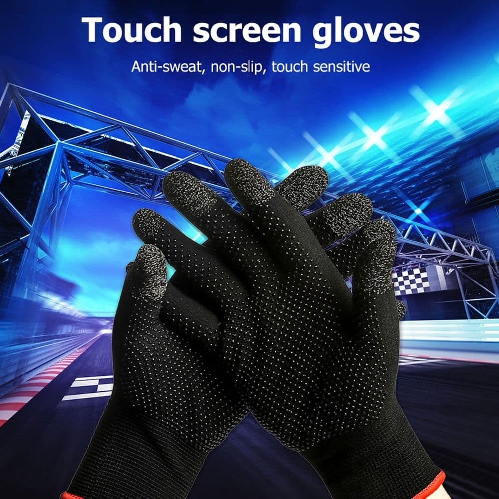 Gaming Gloves Sweat Proof Non-Scratch Sensitive Full Finger Black 2 Piece