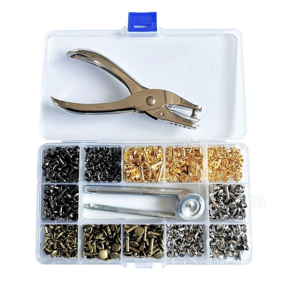 180Sets 4 Color Leather Rivets, Double Caps Metal Rivets with Punch Pliers and 3Pcs Install Tool for Leather Crafts