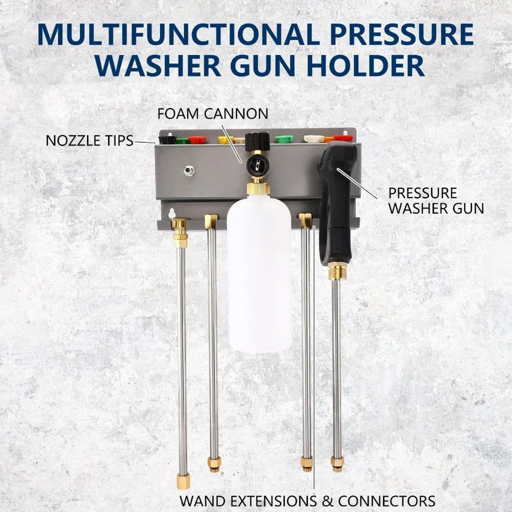 Multi Functional Pressure Washer Guns and Accessory Organiser Easy Installation Wall Mounted Car Wash Accessories Rack