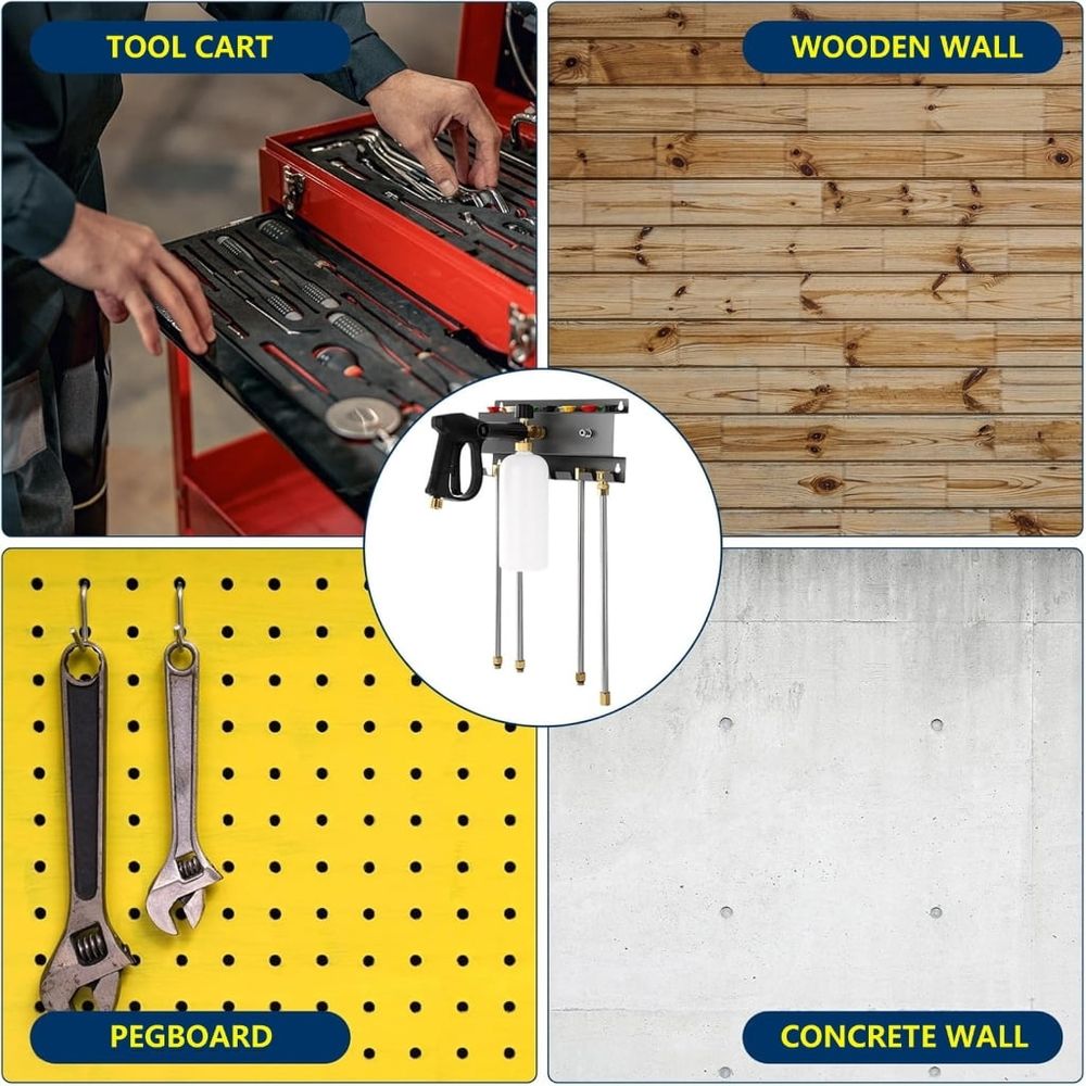 Multi Functional Pressure Washer Guns and Accessory Organiser Easy Installation Wall Mounted Car Wash Accessories Rack