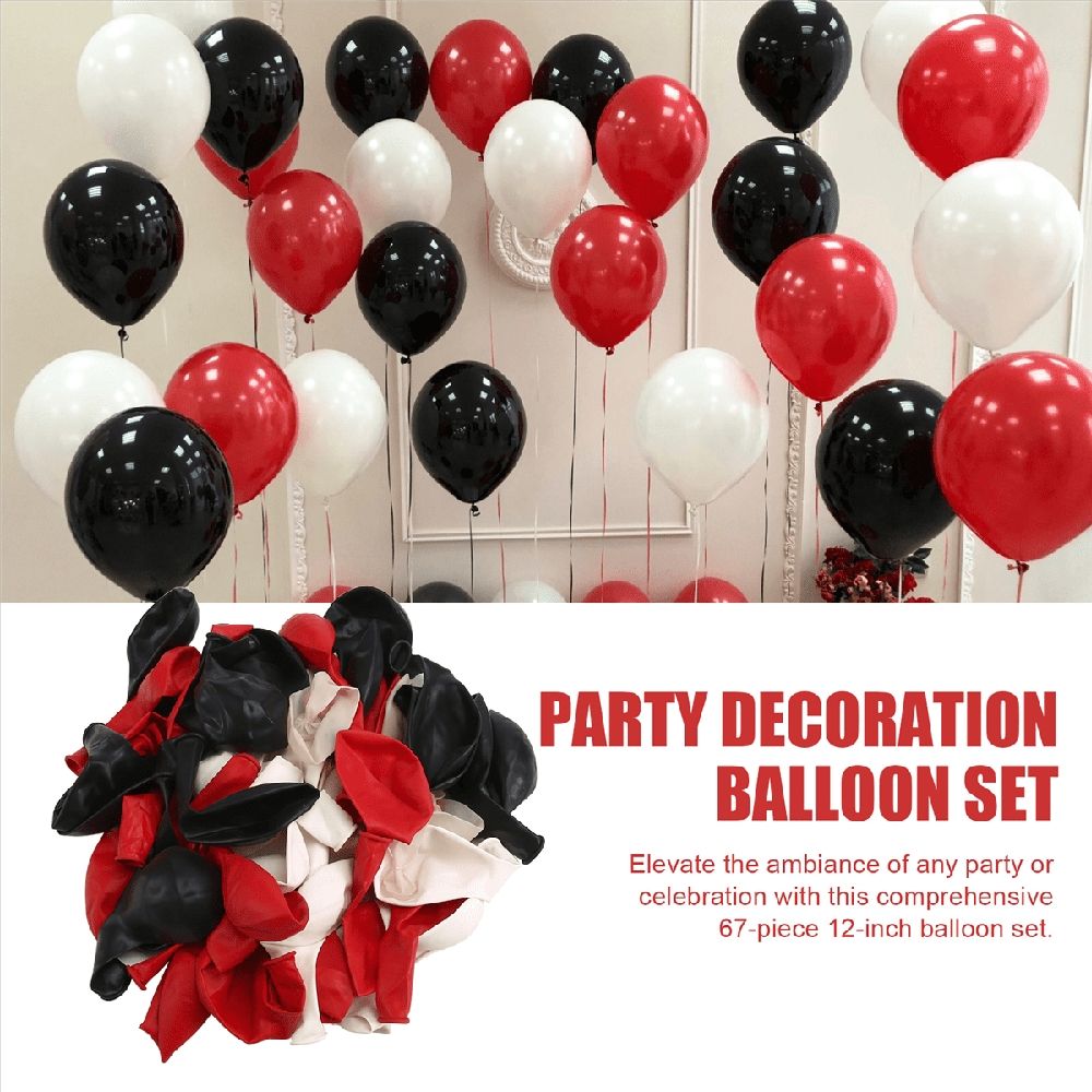 Red and Black Balloons, 67pcs 12 Inch Black White Red Confetti Gathering Balloons with Ribbons for Birthday, Wedding